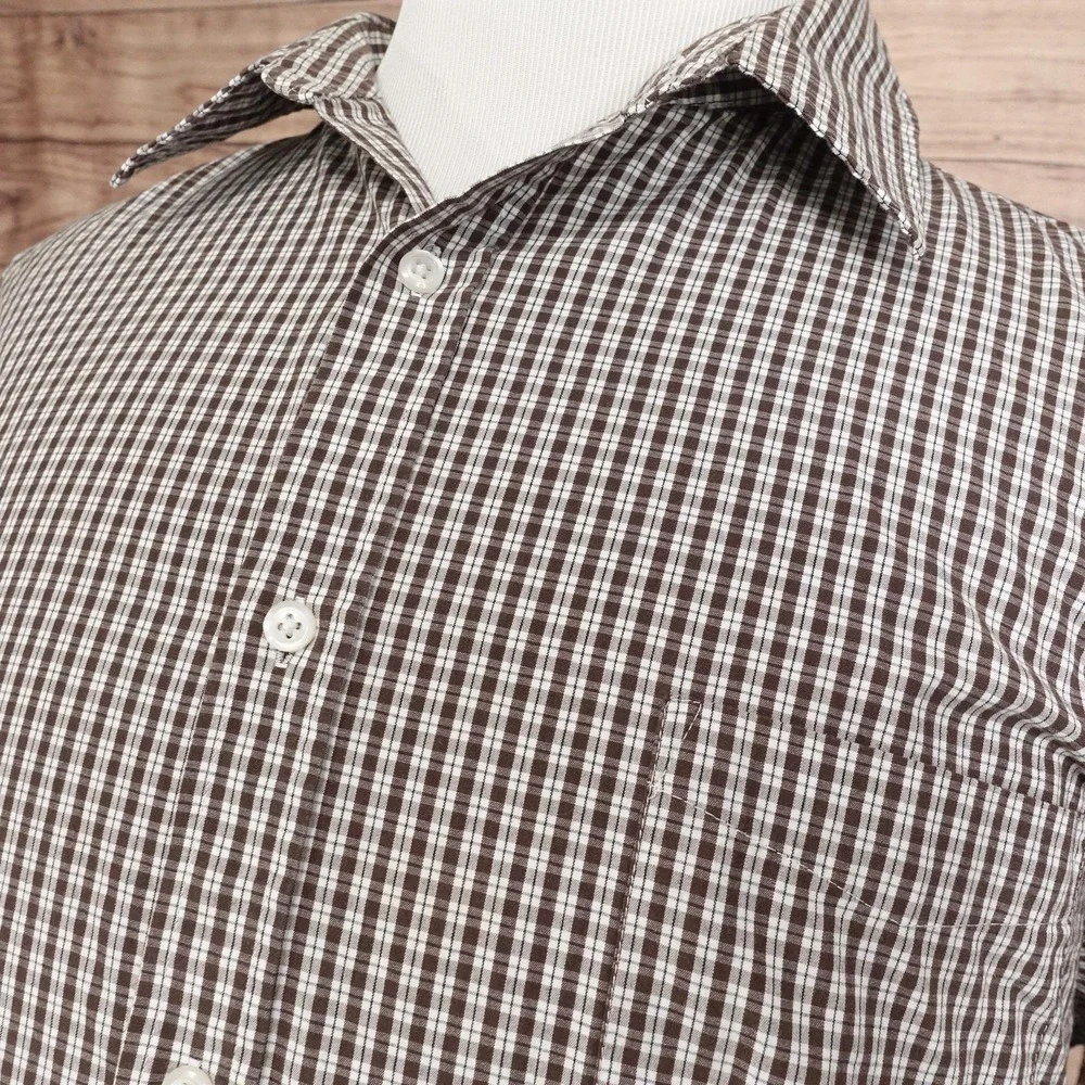 Croft & Barrow Shirt Mens 2XL Brown Check Long Sleeve Button-Up Easy Care Pocket